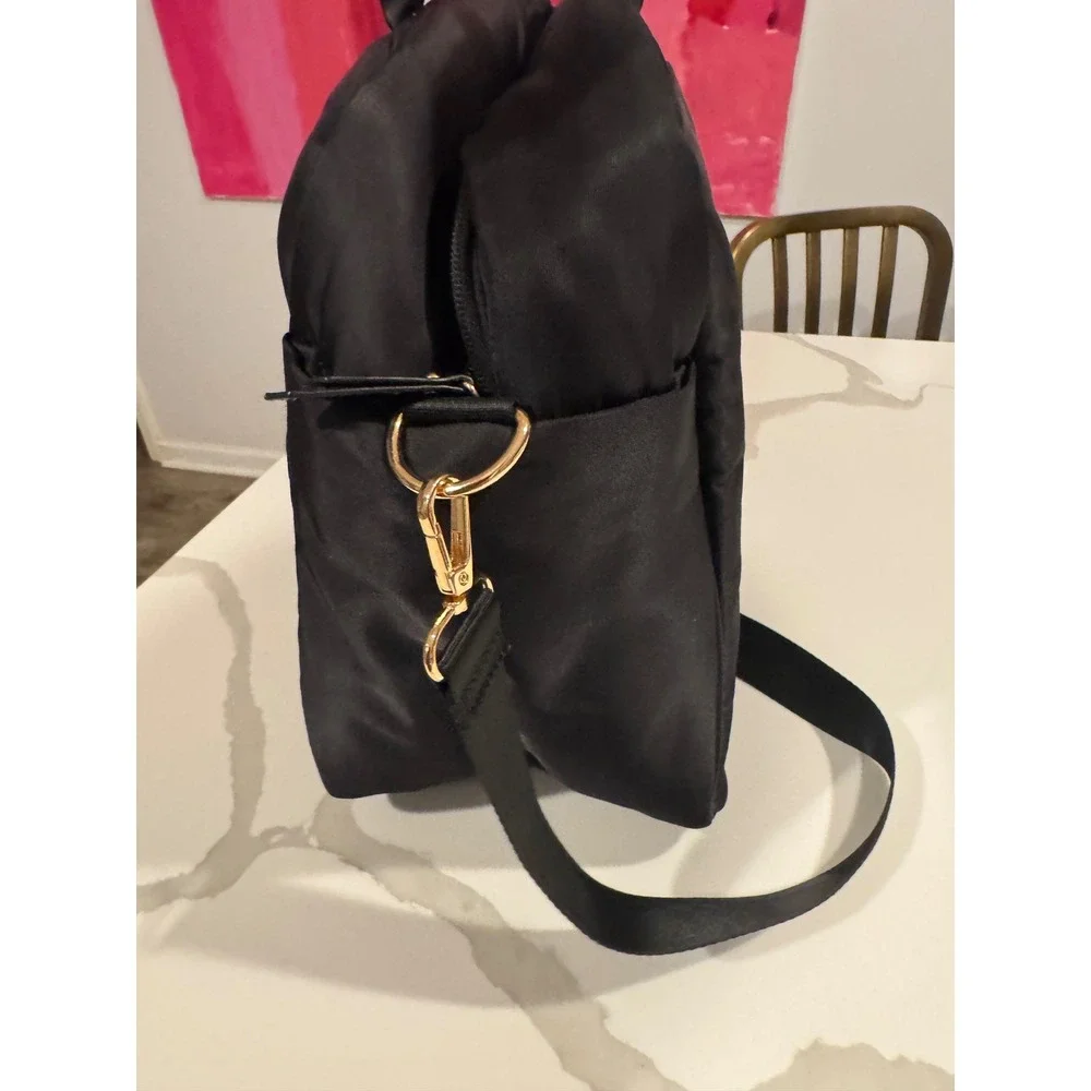 Anne Klein Black Nylon Puffer Laptop Bag‎ Crossbody Travel Tote Gold Hardware